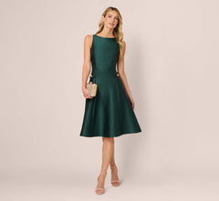 Sleeveless Bateau A Line Midi Dress In Dark Forest