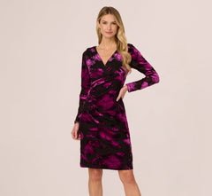 Long Sleeve Floral Burnout Sheath Dress In Black Violet