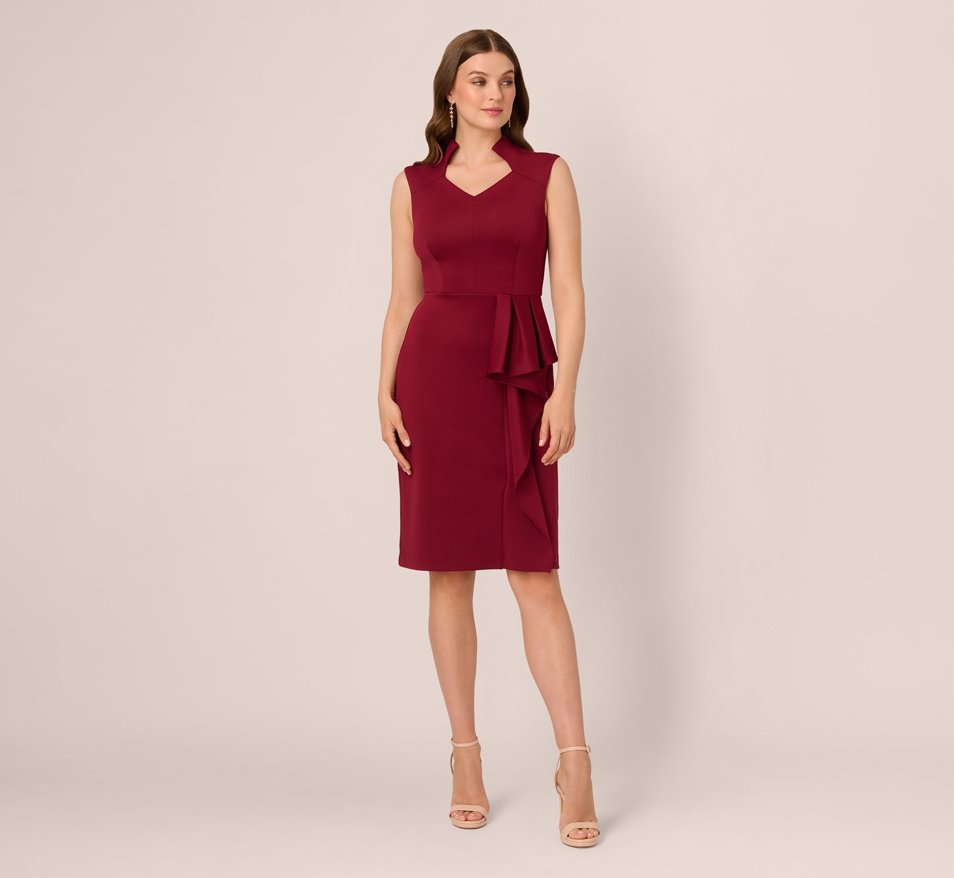 Sleeveless Queen Anne Sheath Dress In Crimson Haze