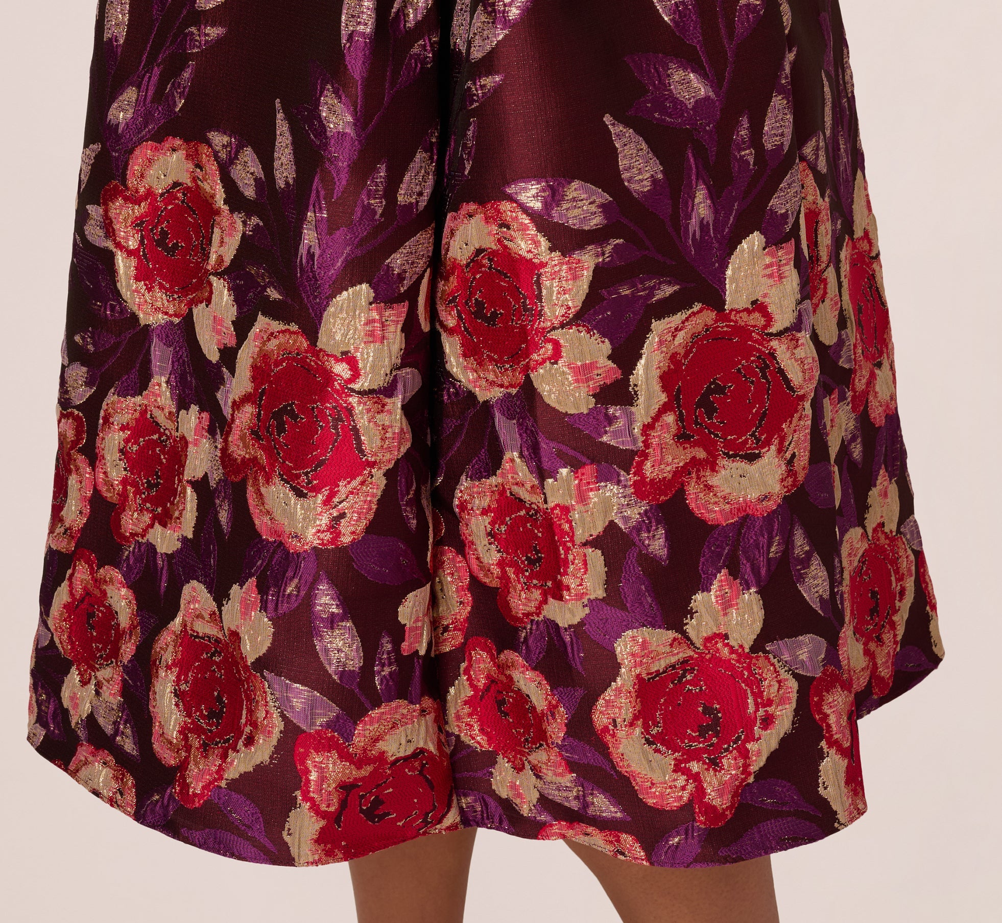 Plus Size Sleeveless Floral Border Jacquard Midi Dress In Plum Multi