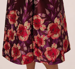 Plus Size Sleeveless Floral Border Jacquard Midi Dress In Plum Multi