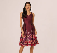 Sleeveless Floral Border Jacquard Midi Dress In Plum Multi