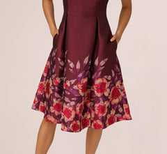 Sleeveless Floral Border Jacquard Midi Dress In Plum Multi