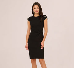 Cap Sleeve Pearly Trim Sheath Dress In Black Ivory