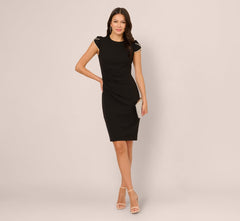 Cap Sleeve Pearly Trim Sheath Dress In Black Ivory