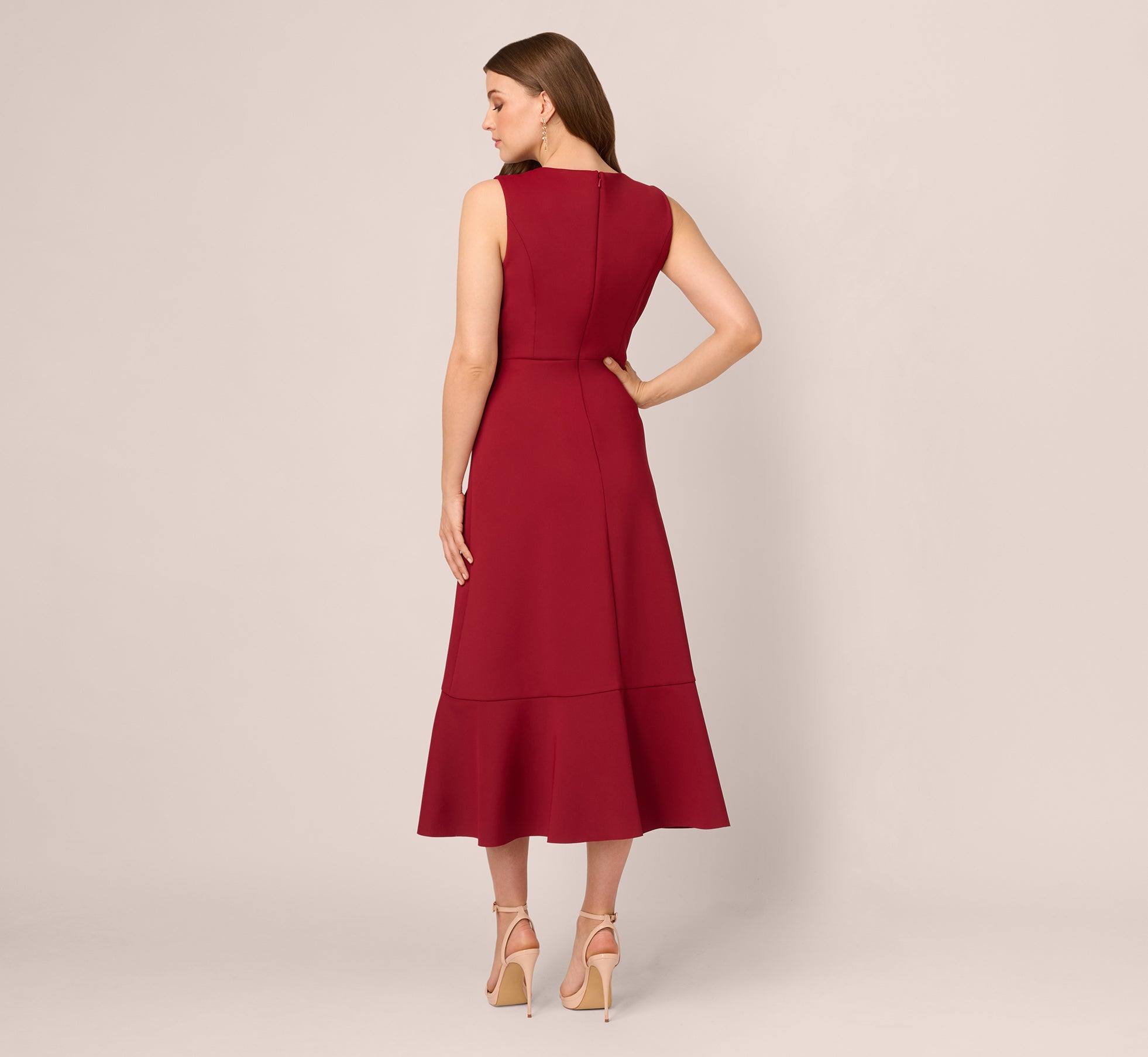Sleeveless Flounce High Low Midi Dress In Crimson