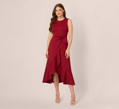 Sleeveless Flounce High Low Midi Dress In Crimson