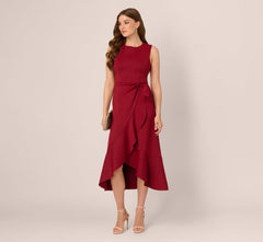 Sleeveless Flounce High Low Midi Dress In Crimson