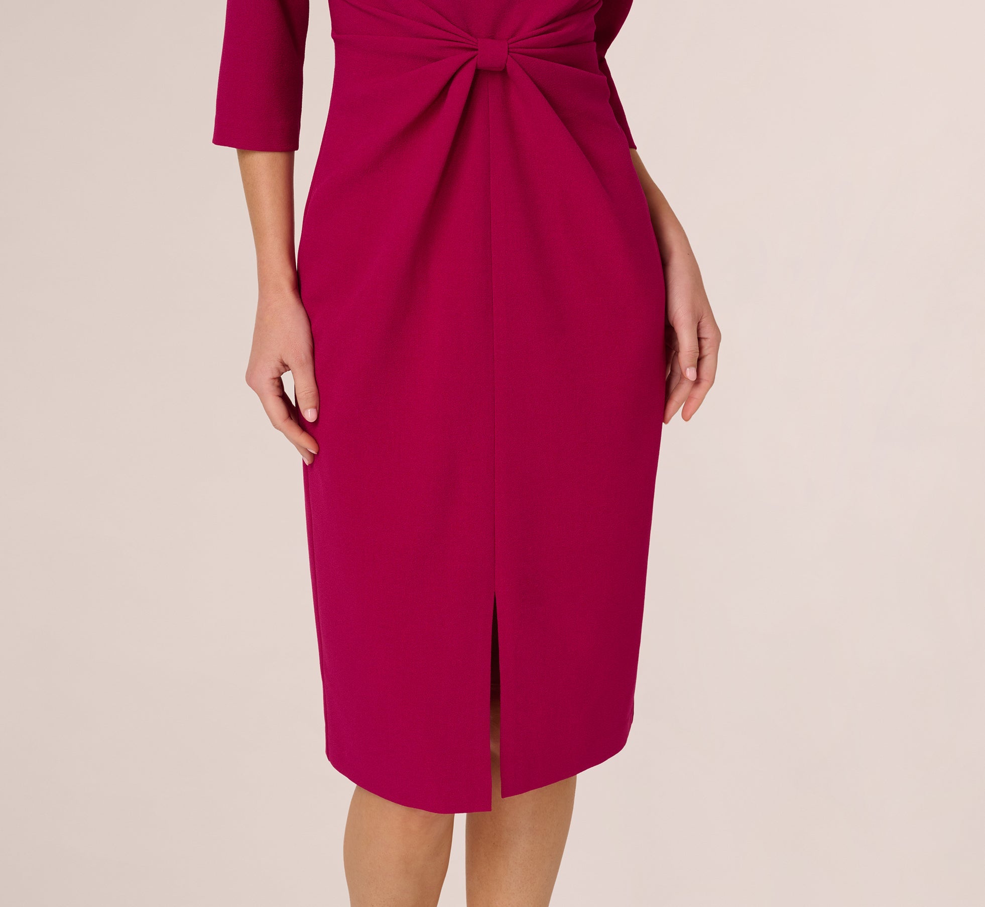 Three Quarter Sleeve Beaded Collar Sheath Dress In Berry