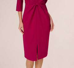 Three Quarter Sleeve Beaded Collar Sheath Dress In Berry