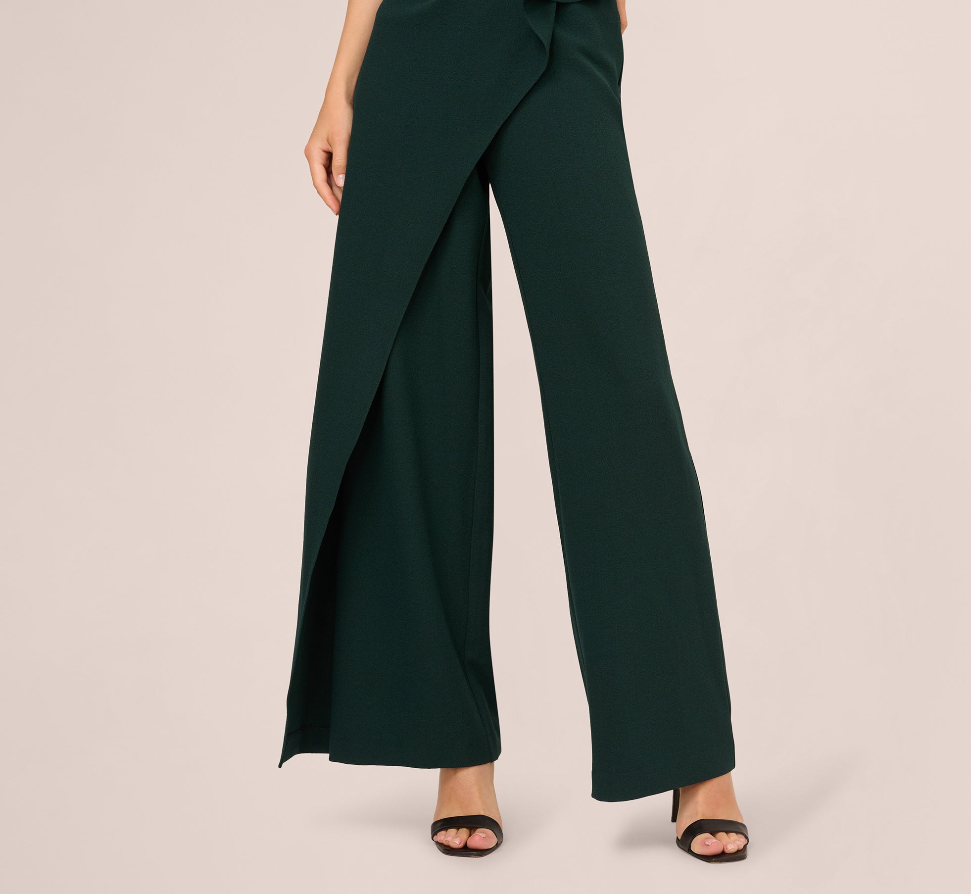 Flutter Sleeve Faux Wrap Jumpsuit In Dark Green