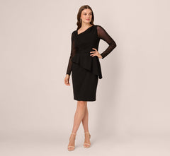 Long Sleeve Asymmetrical Peplum Sheath Dress In Black