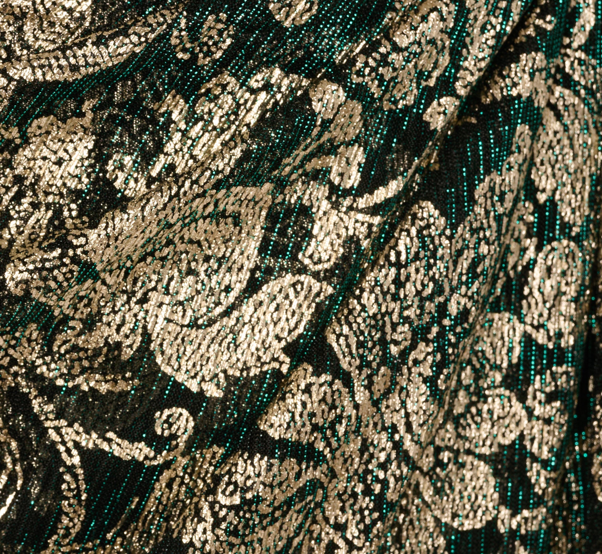 Long Sleeve Metallic Sheath Dress In Green Gold