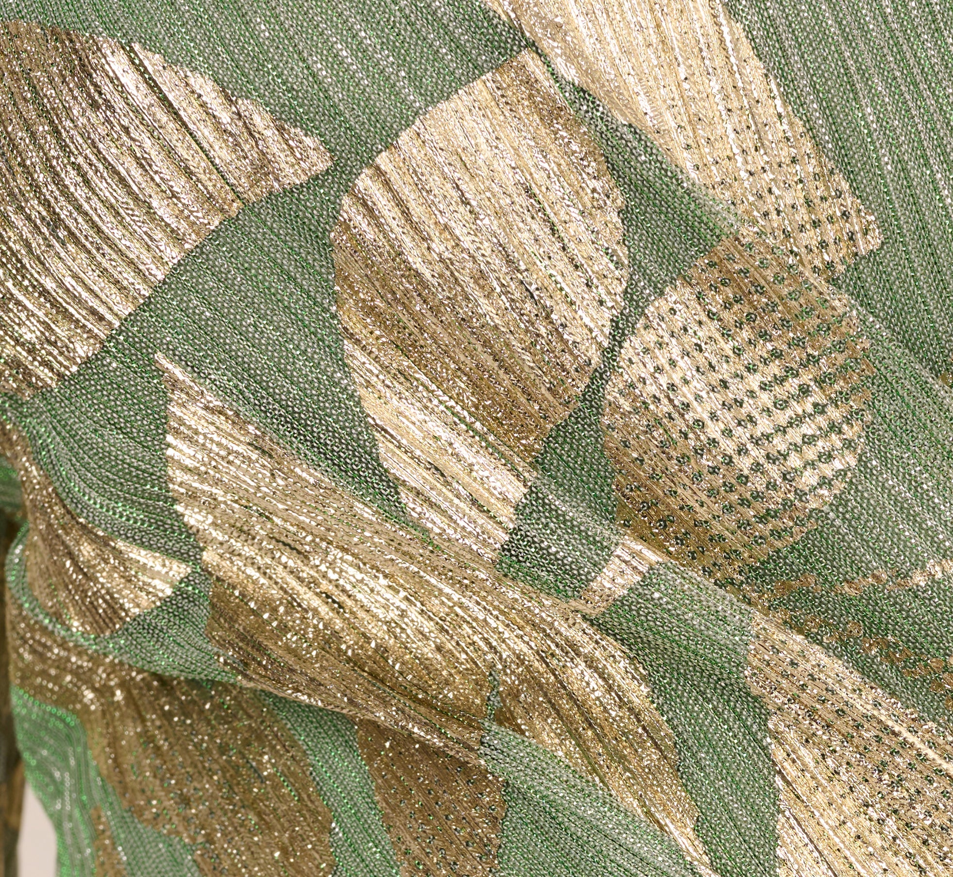 Long Sleeve Foil Short Wrap Dress In Sage Gold