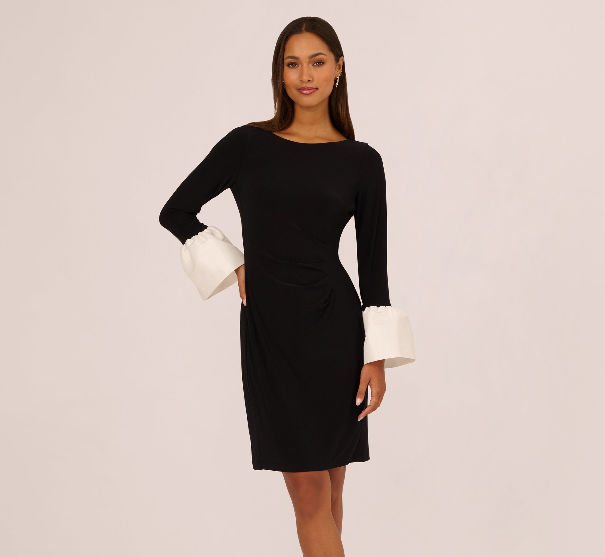 Bell Sleeve Jersey Sheath Dress In Black