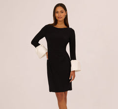 Bell Sleeve Jersey Sheath Dress In Black