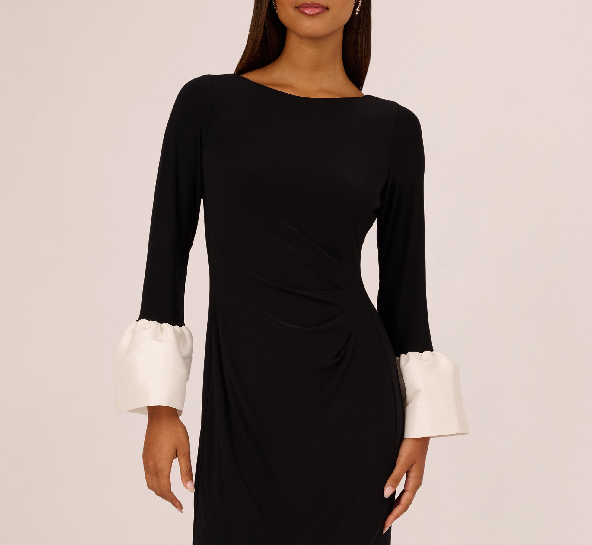 Bell Sleeve Jersey Sheath Dress In Black