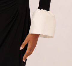 Bell Sleeve Jersey Sheath Dress In Black