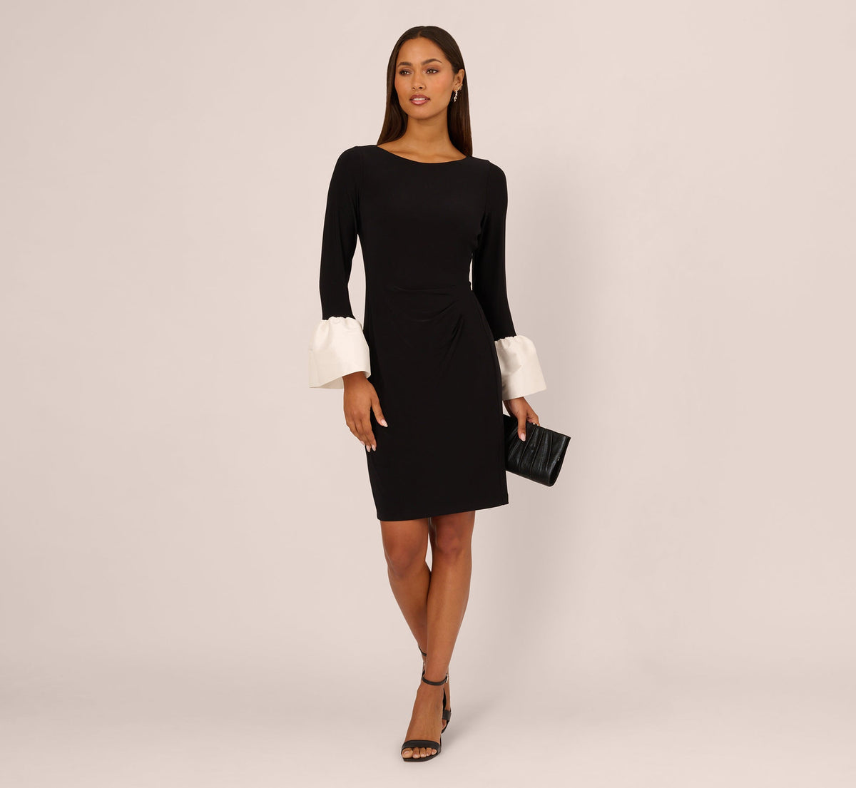 Bell Sleeve Jersey Sheath Dress In Black