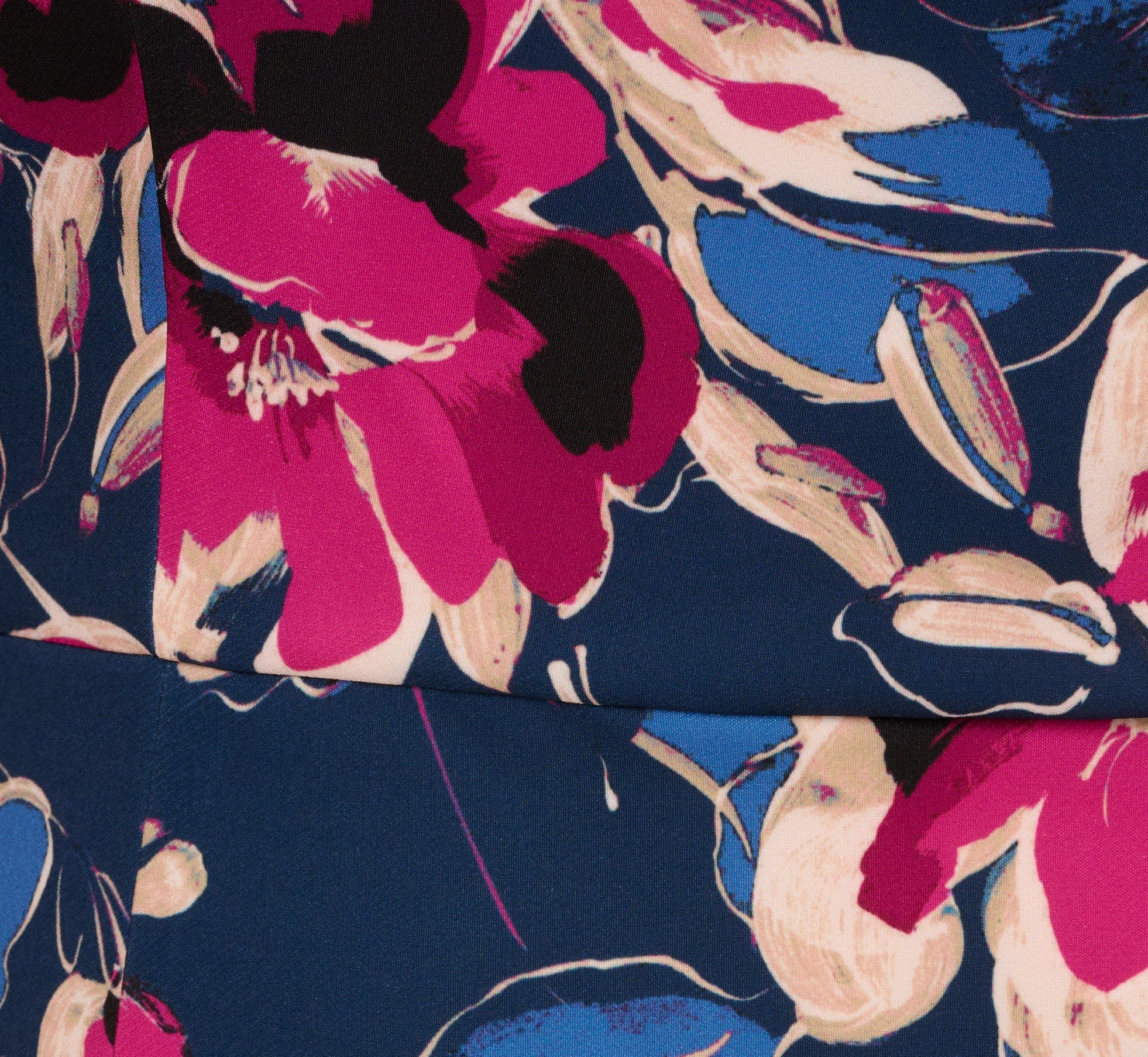 Plus Size Three Quarter Sleeve Floral Sheath Dress In Navy Pink Multi