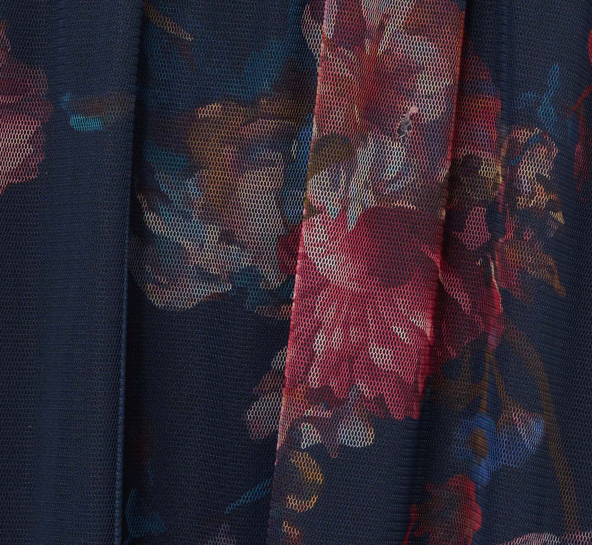 Bishop Sleeve Floral Mesh Maxi Dress In Navy Multi