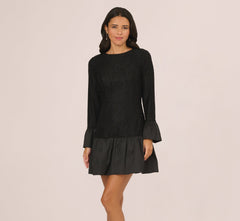 Long Sleeve Drop Waist Lace Dress In Black