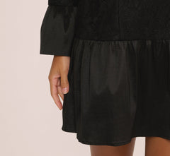 Long Sleeve Drop Waist Lace Dress In Black