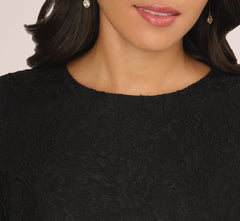 Long Sleeve Drop Waist Lace Dress In Black