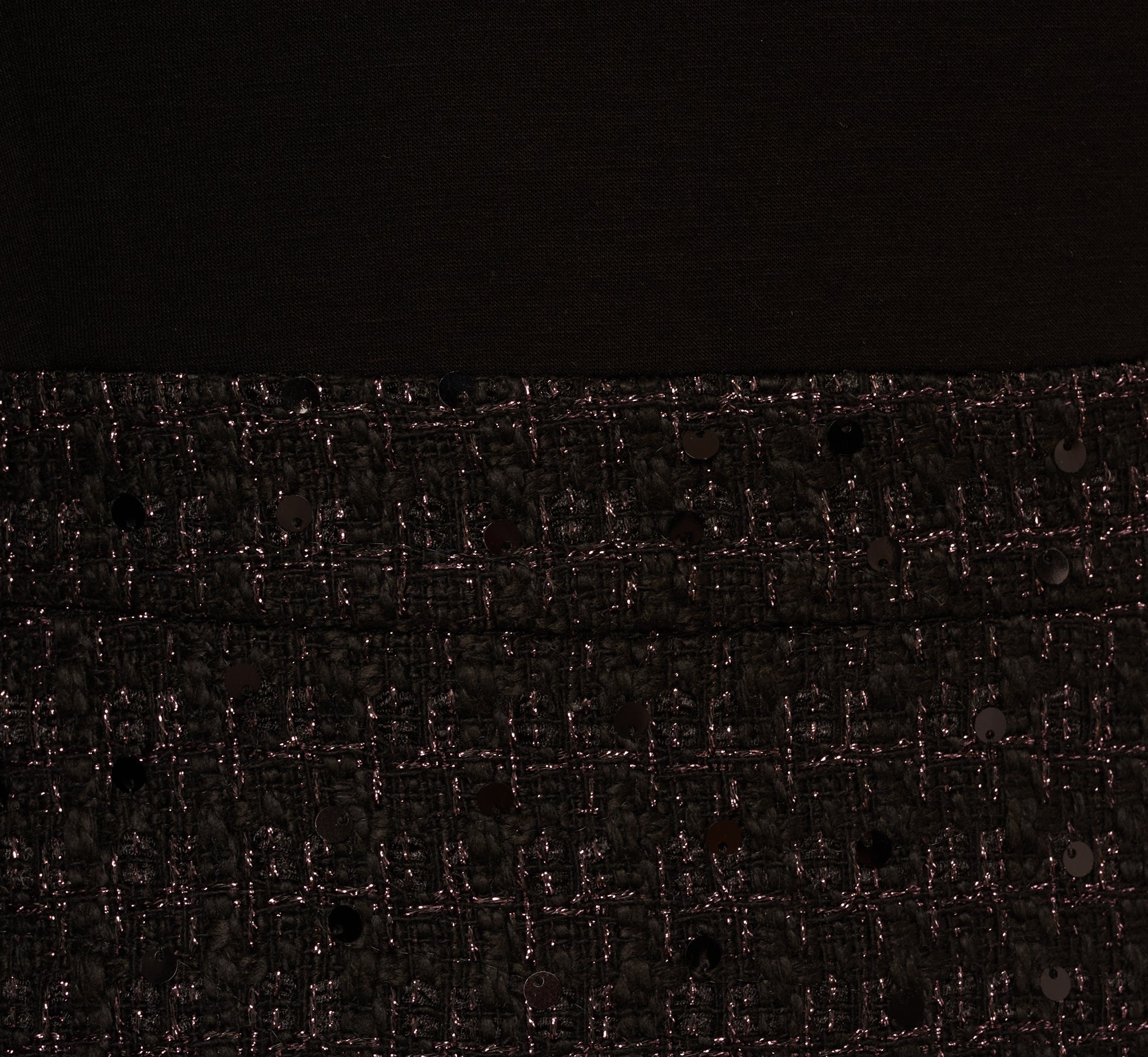 Long Sleeve Sequin Tweed Short Combo Dress In Black