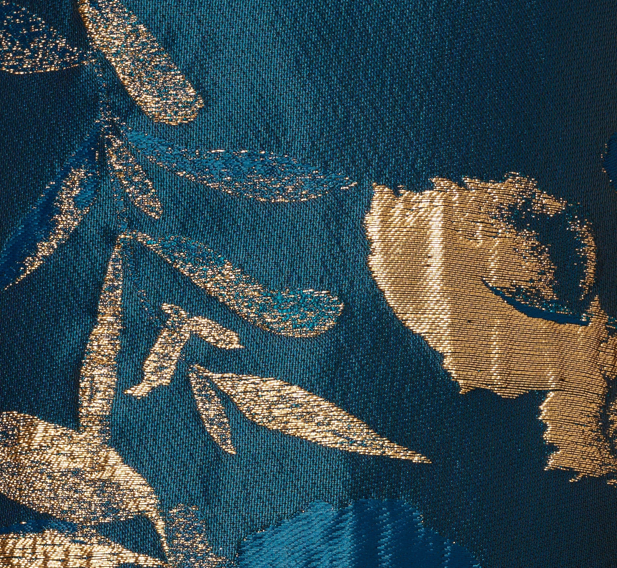 Sleeveless Metallic Vine Jacquard Midi Dress In Teal Sapphire Gold