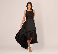 High Low Mikado Gown With Asymmetrical Detail In Black