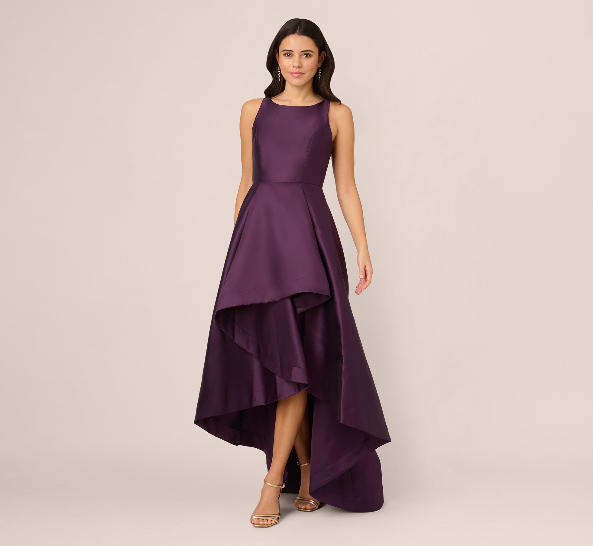 High Low Mikado Gown With Asymmetrical Detail In Luxe Plum