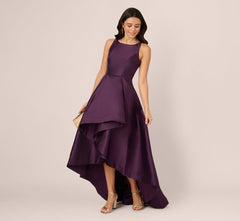 High Low Mikado Gown With Asymmetrical Detail In Luxe Plum