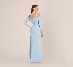 Off The Shoulder Dress With Cascading Ruffle Detail In Blue Mist