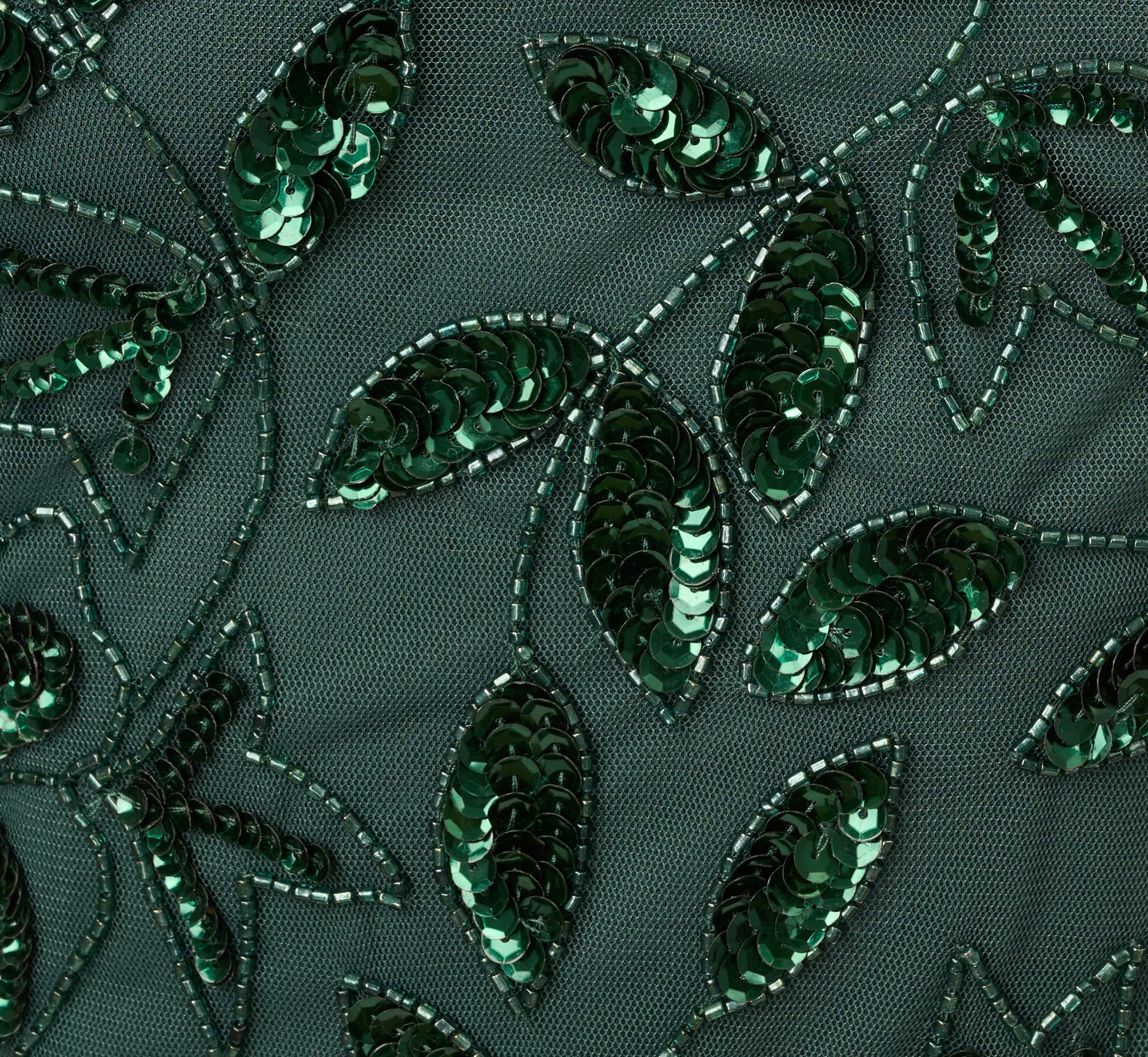 Hand Beaded Short Sleeve Floral Godet Gown In Dusty Emerald