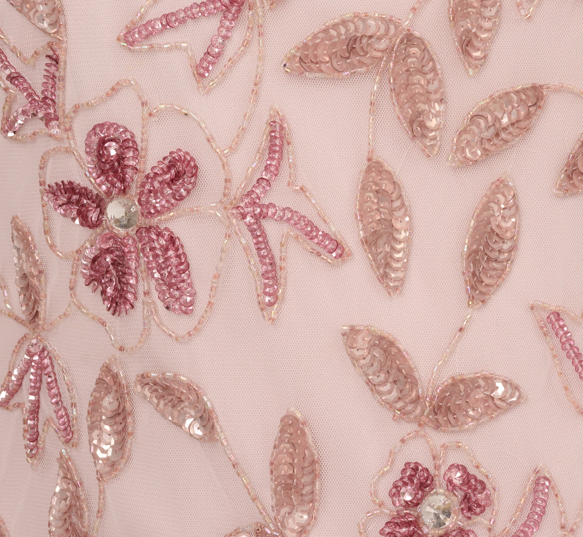 Plus Size Hand Beaded Short Sleeve Floral Godet Gown In Blush Pink