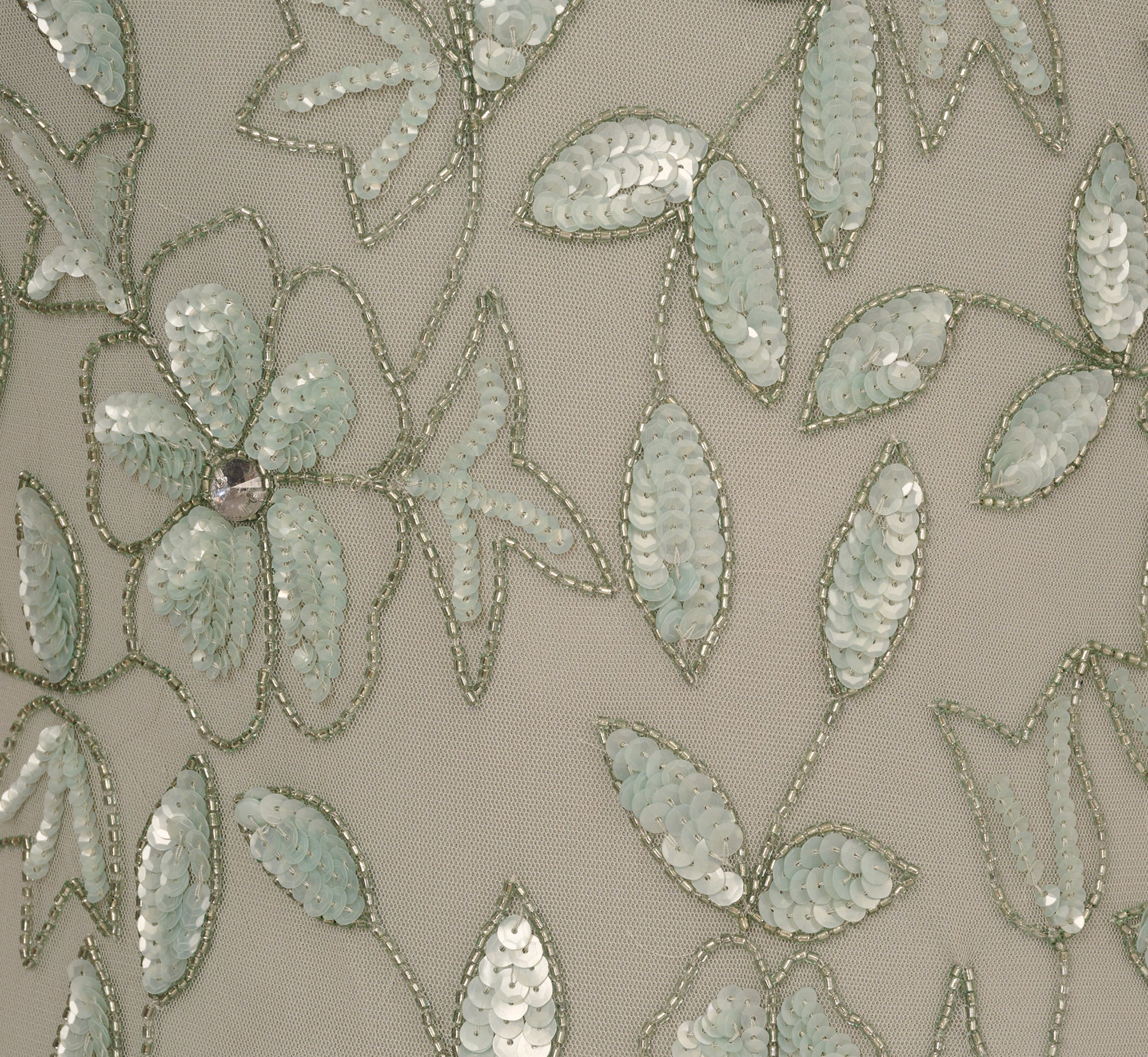 Plus Size Hand Beaded Short Sleeve Floral Godet Gown In Frosted Sage