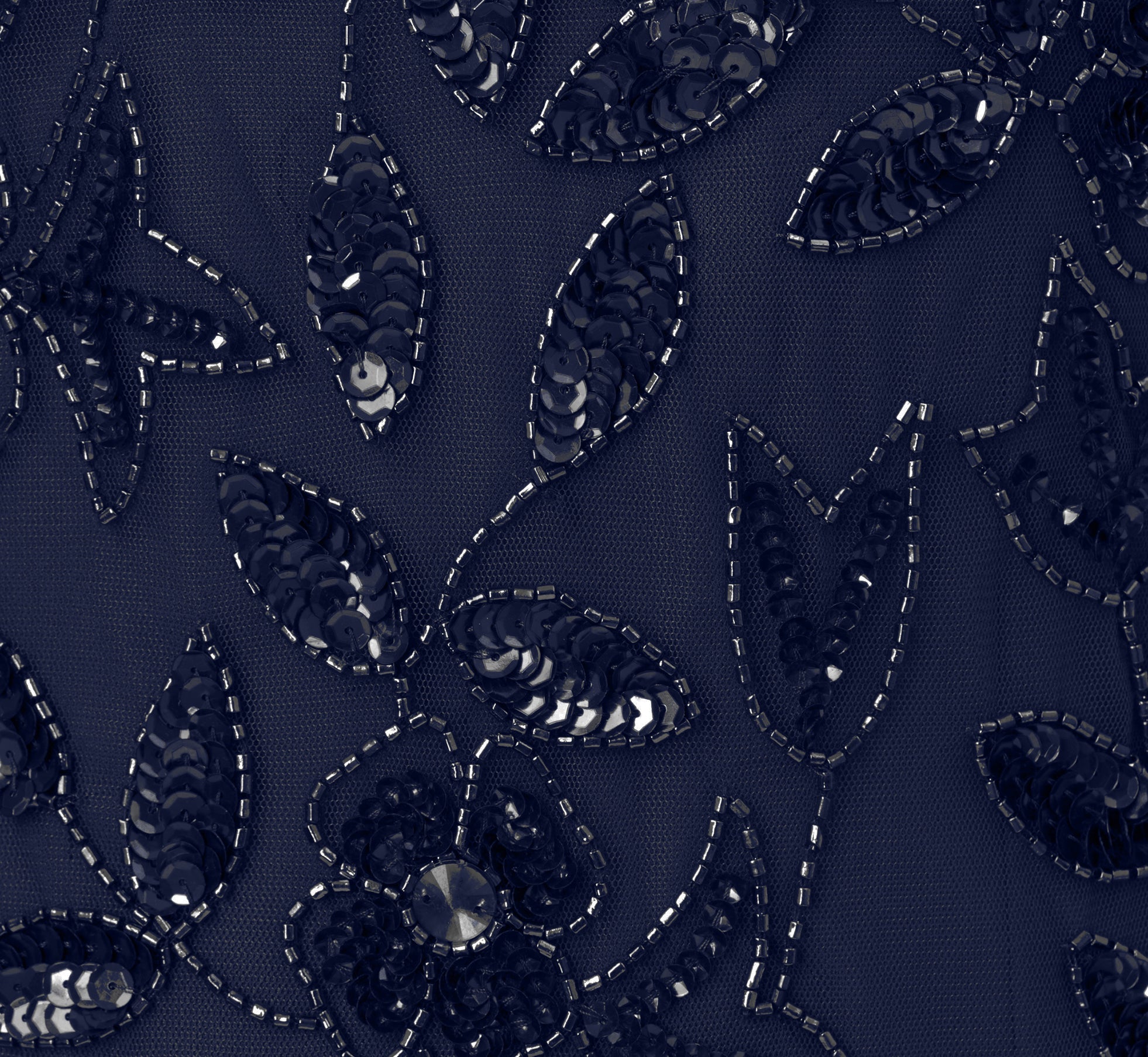 Hand Beaded Short Sleeve Floral Godet Gown In Light Navy