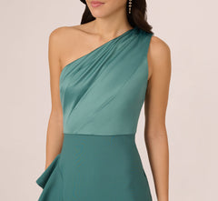 One-Shoulder Long Satin Crepe Mermaid Gown In Green Slate