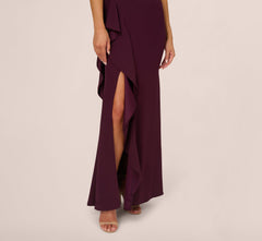 One-Shoulder Long Satin Crepe Mermaid Gown In Bordeaux Glow