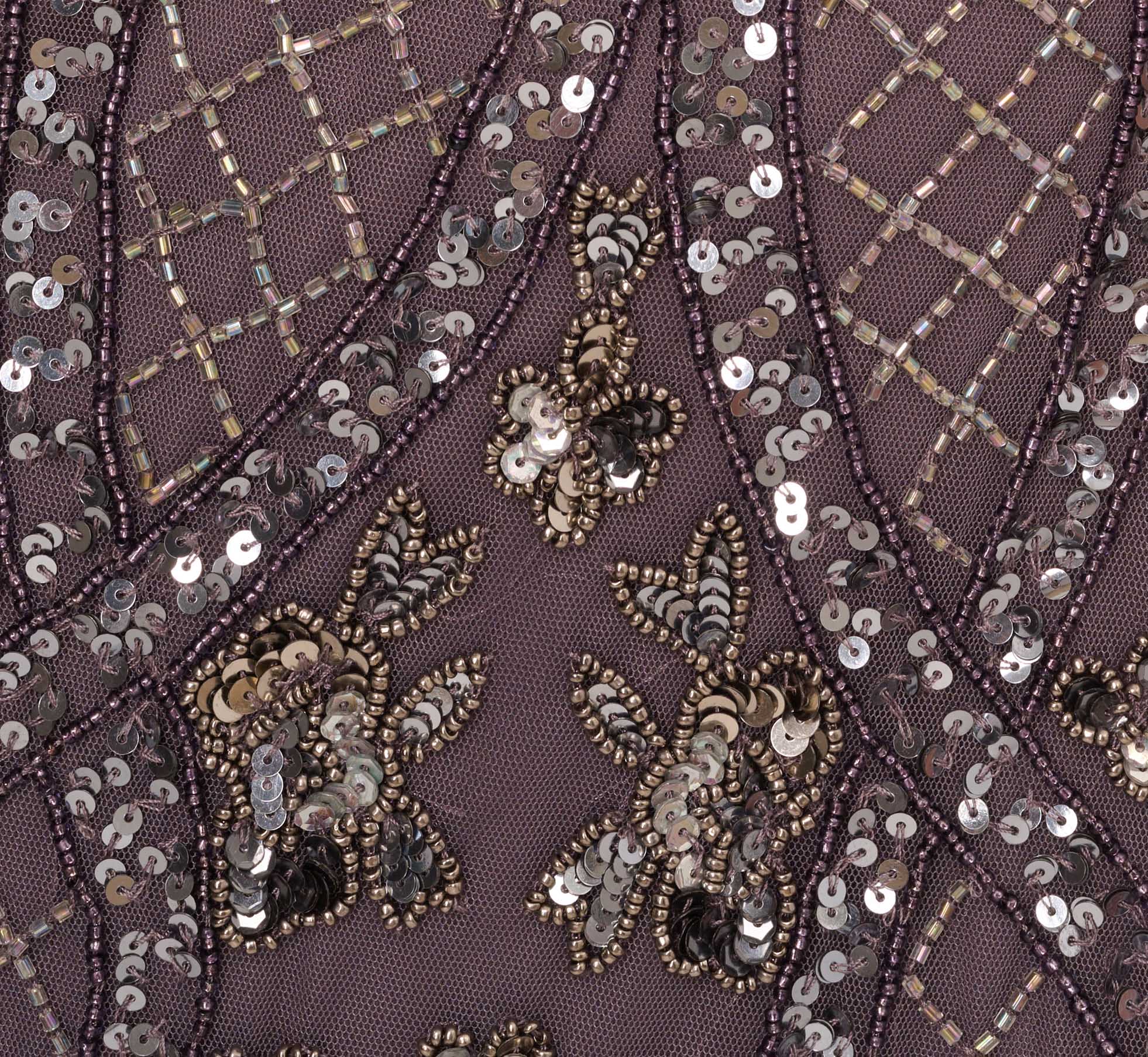 Sequin Beaded Gown With Sheer Cape Sleeves In Moonscape