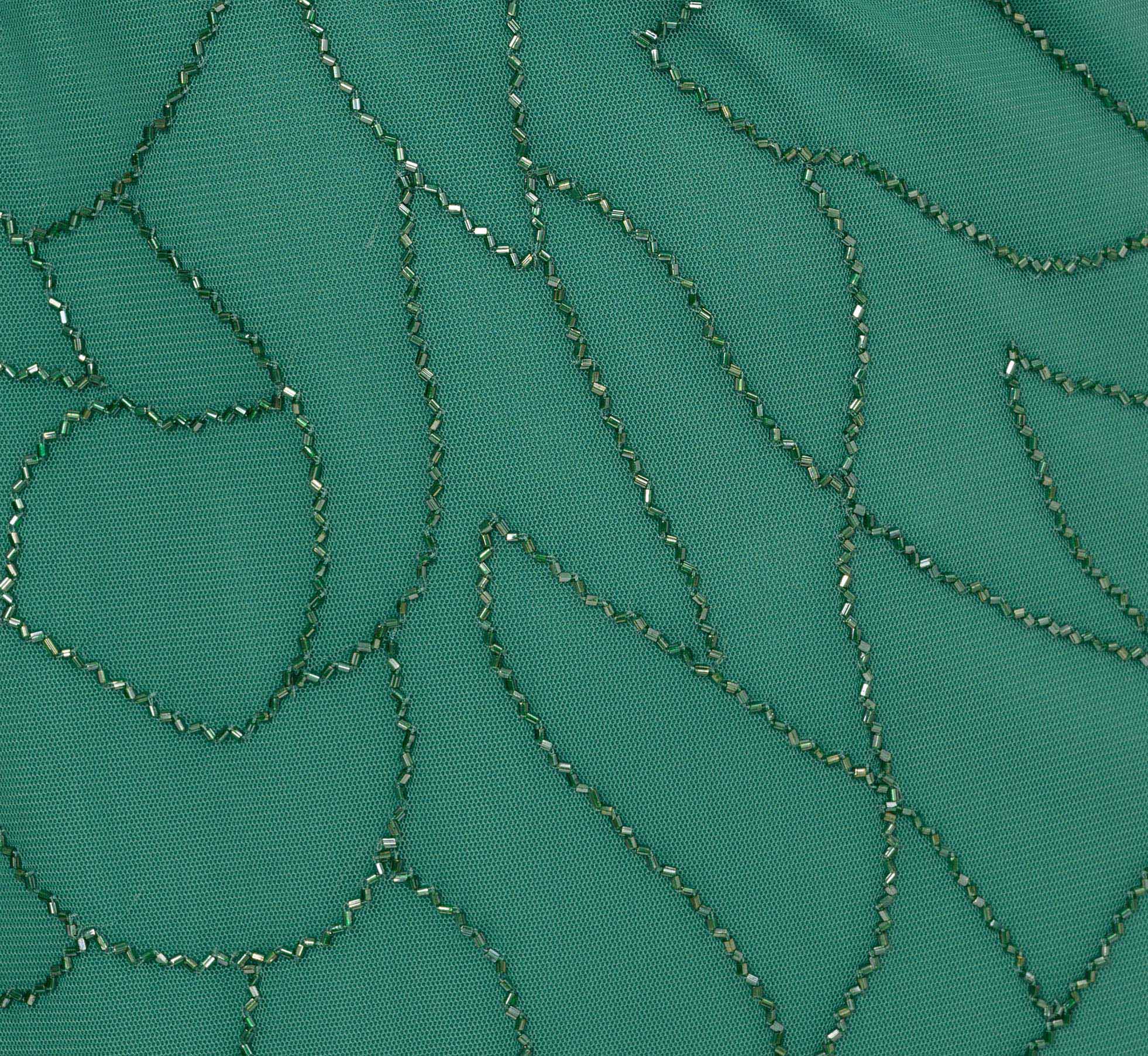 Beaded Blouson Mermaid Gown With Sheer Dolman Sleeves In Jungle Green