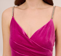 Velvet Ankle-Length Wrap Gown With Stone Straps In Orchid Delight