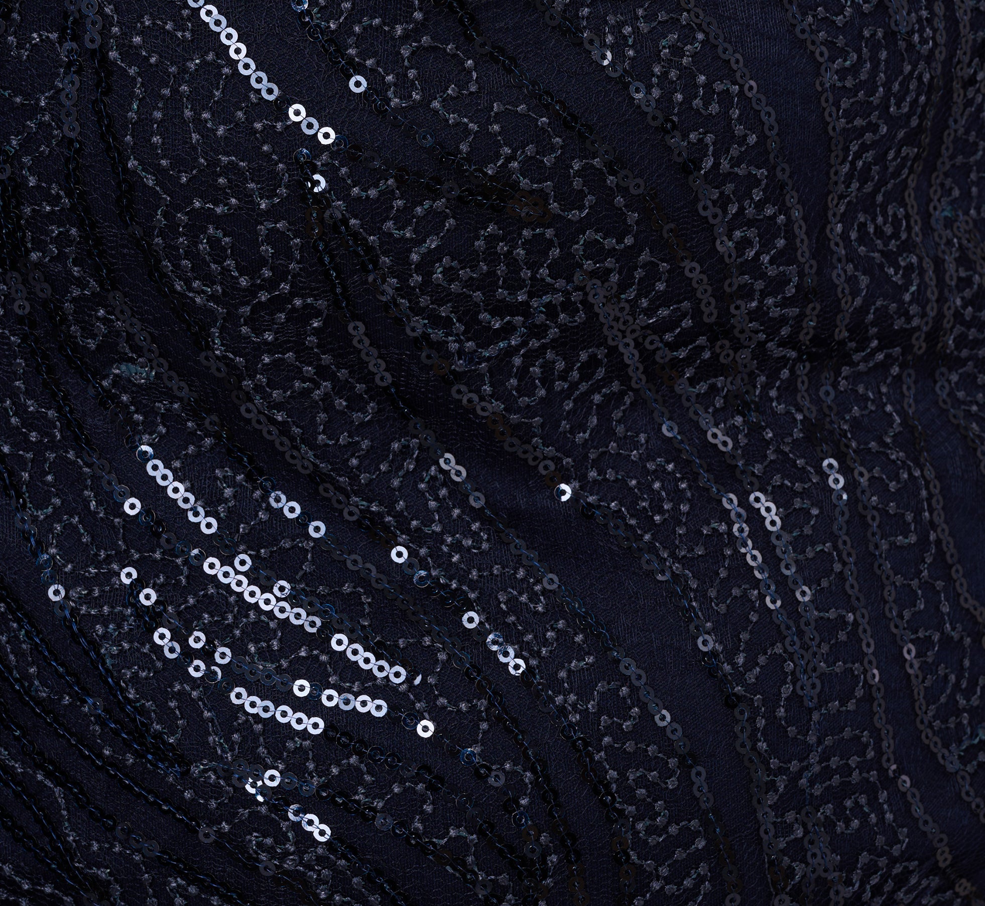 Plus Size Sequin Embroidered Dress With Taffeta Bell Sleeves In Midnight