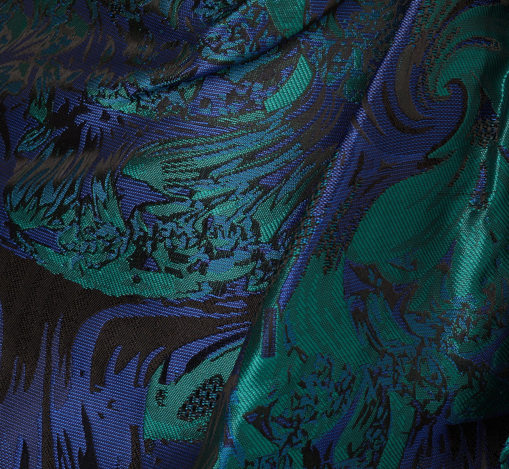 One Shoulder Jacquard Mermaid Gown With Drape Detail In Cobalt Teal