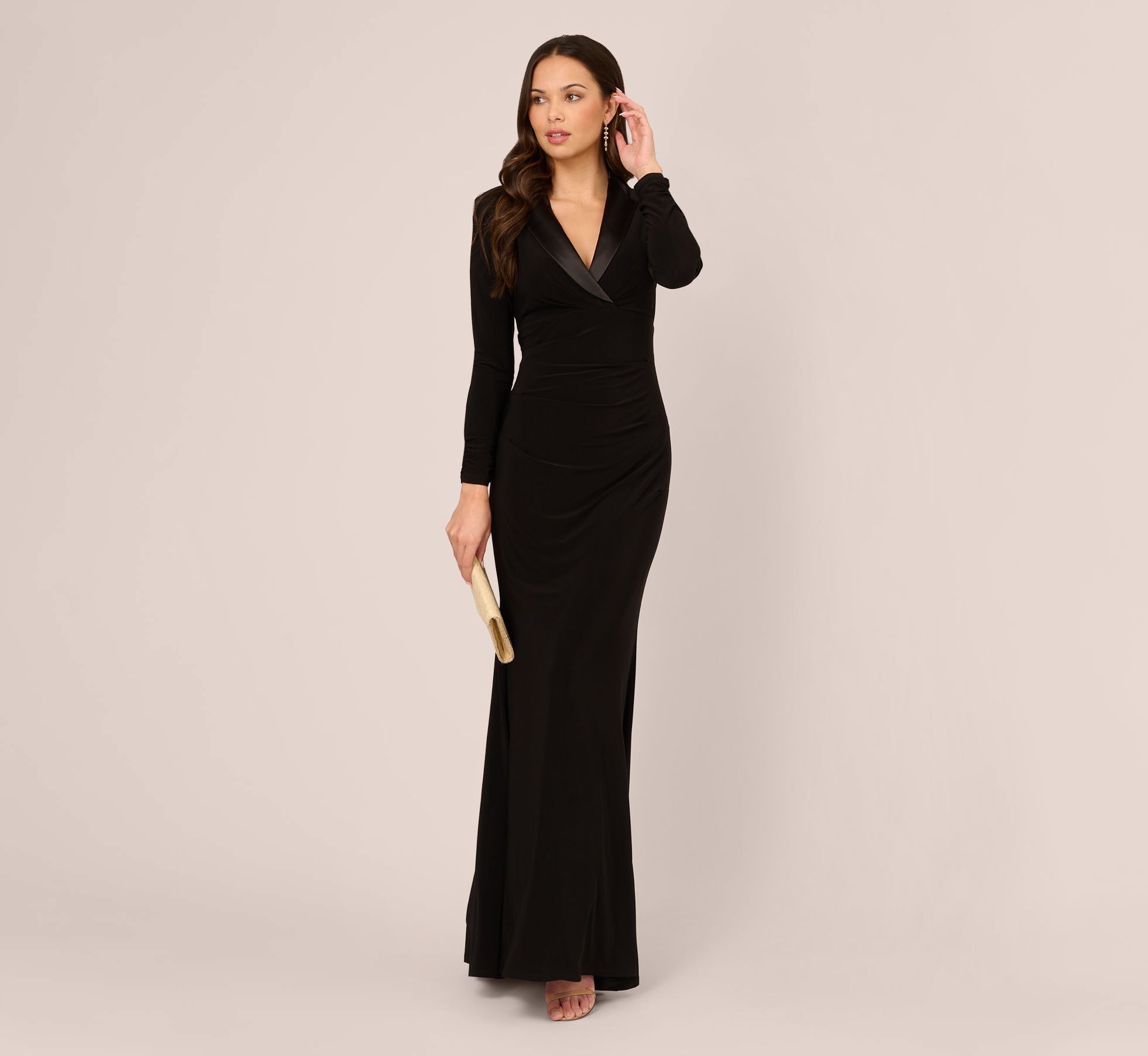Tuxedo Mermaid Gown With Long Sleeves In Black