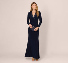 Tuxedo Mermaid Gown With Long Sleeves In Midnight