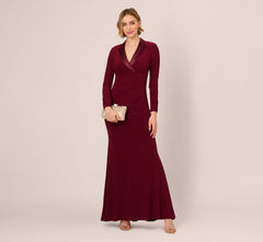 Tuxedo Mermaid Gown With Long Sleeves In Red Wine