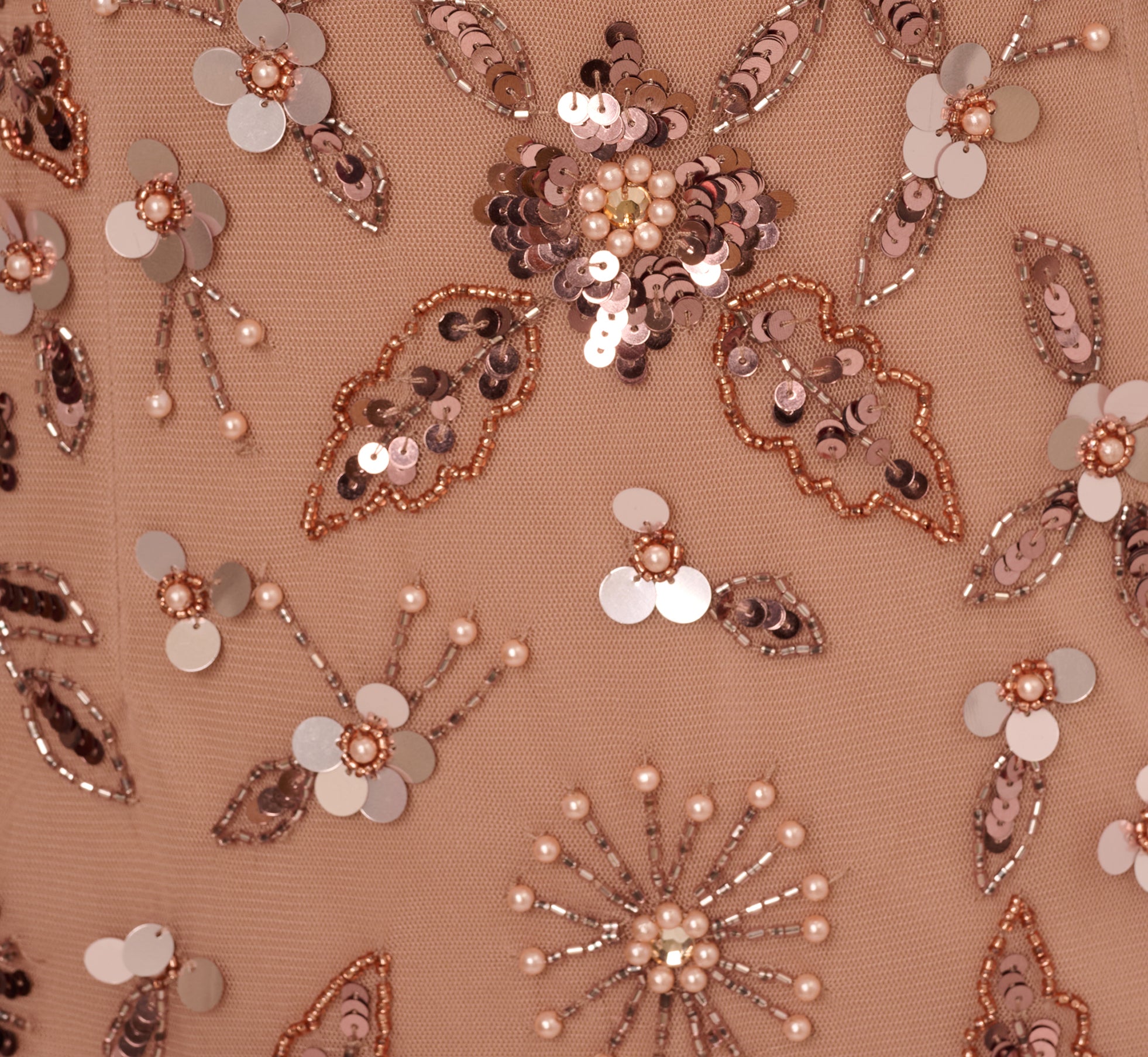 Floral Beaded Ankle Length Gown In Rose Gold