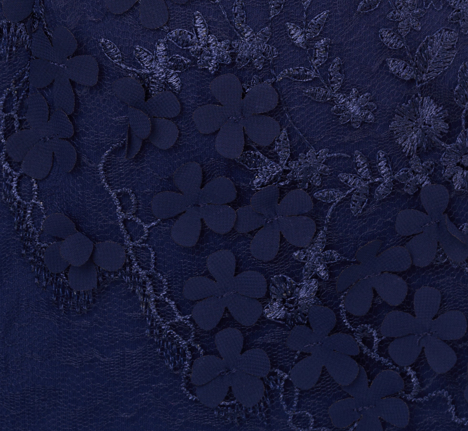 Ruffle Off The Shoulder Floral Lace Gown In Light Navy